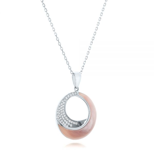 18k White Gold 18k White Gold Pink Mother Of Pearl And Diamond Venus Twist Pendant - Flat View -  102493