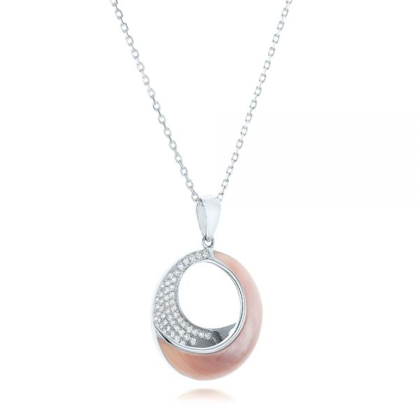 14k White Gold 14k White Gold Pink Mother Of Pearl And Diamond Venus Twist Pendant - Flat View -  102493