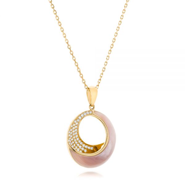 14k Yellow Gold 14k Yellow Gold Pink Mother Of Pearl And Diamond Venus Twist Pendant - Flat View -  102493