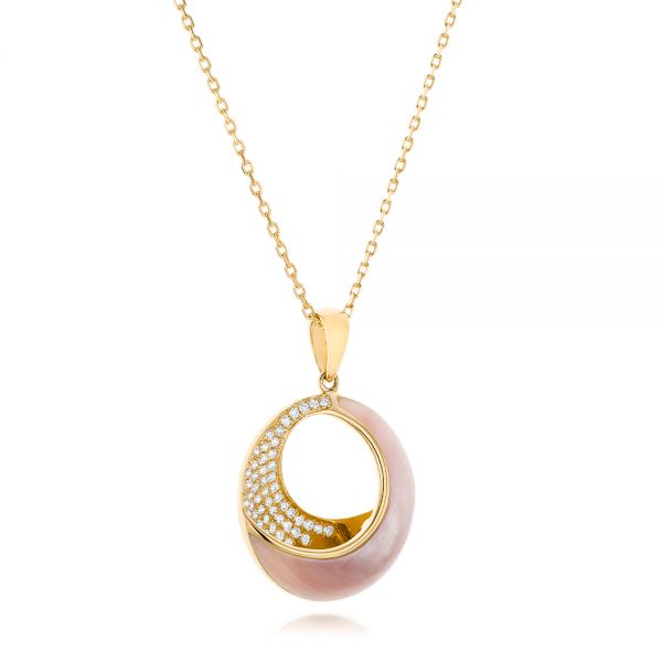 18k Yellow Gold 18k Yellow Gold Pink Mother Of Pearl And Diamond Venus Twist Pendant - Flat View - 102493