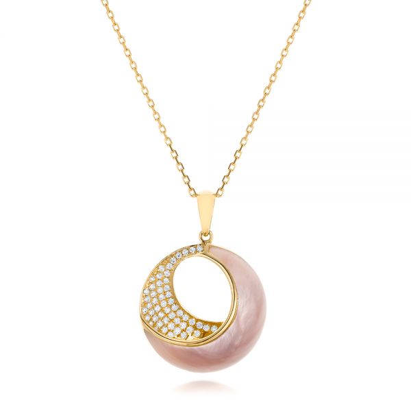 14k Yellow Gold 14k Yellow Gold Pink Mother Of Pearl And Diamond Venus Twist Pendant - Three-Quarter View -  102493