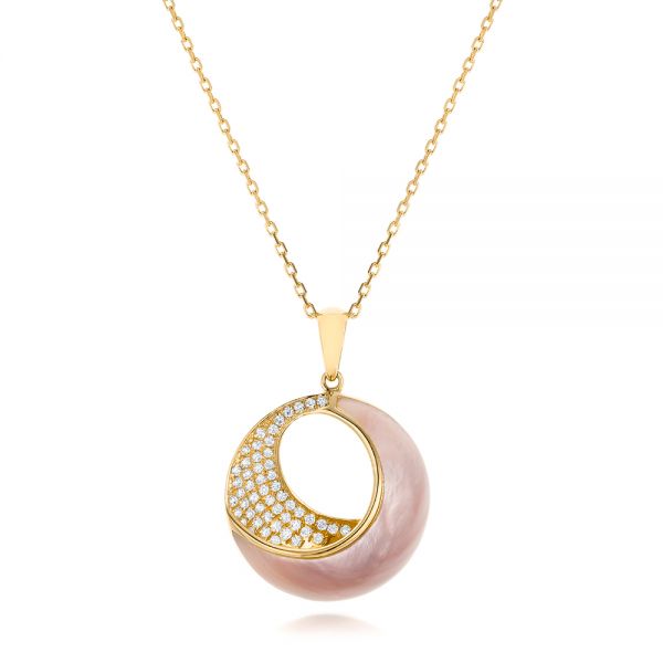 18k Yellow Gold 18k Yellow Gold Pink Mother Of Pearl And Diamond Venus Twist Pendant - Three-Quarter View -  102493