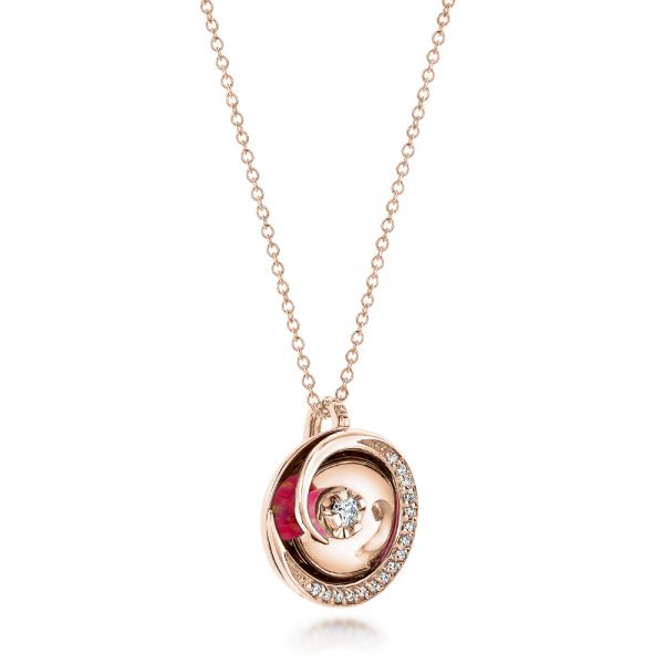 18k Rose Gold 18k Rose Gold Pink Opal And Diamond Circle Pendant - Flat View - 101967