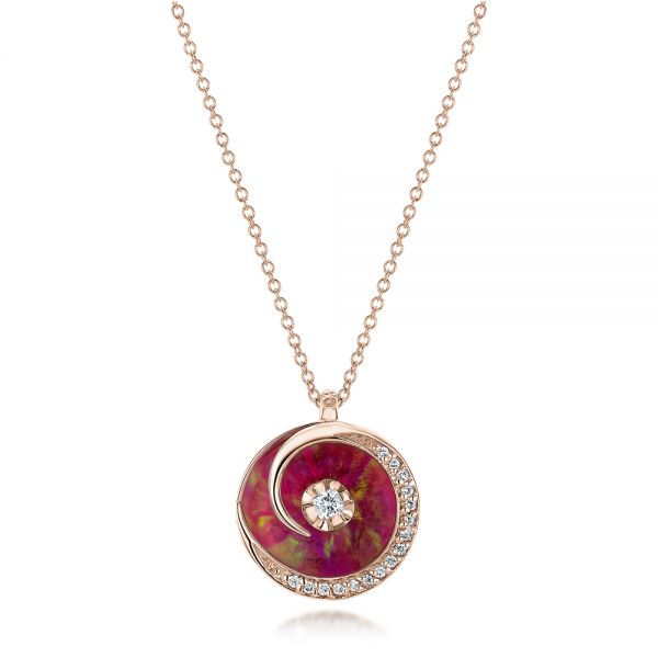 18k Rose Gold 18k Rose Gold Pink Opal And Diamond Circle Pendant - Three-Quarter View -  101967