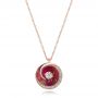 14k Rose Gold 14k Rose Gold Pink Opal And Diamond Circle Pendant - Three-Quarter View -  101967 - Thumbnail