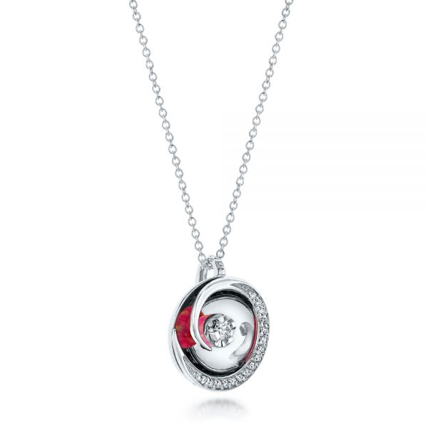 14k White Gold Pink Opal And Diamond Circle Pendant - Flat View - 101967