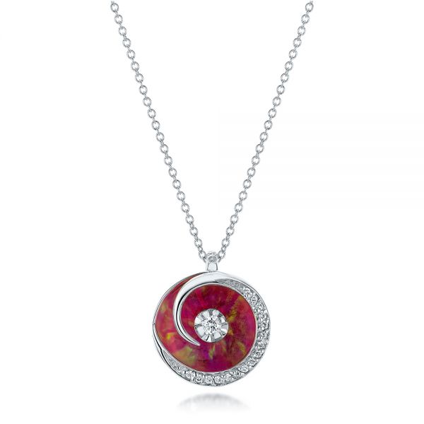  Platinum Platinum Pink Opal And Diamond Circle Pendant - Three-Quarter View -  101967