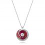 18k White Gold 18k White Gold Pink Opal And Diamond Circle Pendant - Three-Quarter View -  101967 - Thumbnail