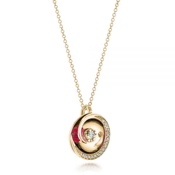 14k Yellow Gold 14k Yellow Gold Pink Opal And Diamond Circle Pendant - Flat View - 101967