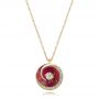 18k Yellow Gold 18k Yellow Gold Pink Opal And Diamond Circle Pendant - Three-Quarter View -  101967 - Thumbnail