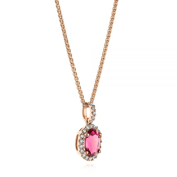 18k Rose Gold 18k Rose Gold Pink Oval Tourmaline And Diamond Halo Pendant - Flat View - 106015
