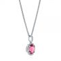 14k White Gold Pink Oval Tourmaline And Diamond Halo Pendant - Flat View -  106015 - Thumbnail