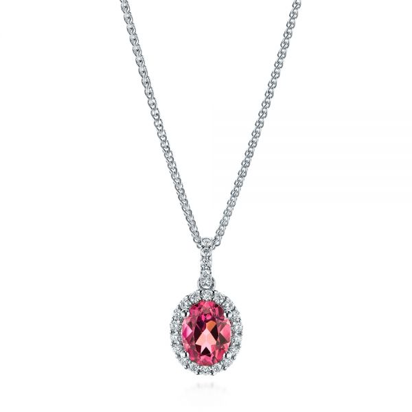 Pink Oval Tourmaline and Diamond Halo Pendant - Image