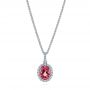 18k White Gold 18k White Gold Pink Oval Tourmaline And Diamond Halo Pendant - Three-Quarter View -  106015 - Thumbnail