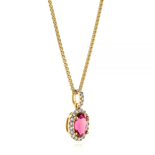 14k Yellow Gold 14k Yellow Gold Pink Oval Tourmaline And Diamond Halo Pendant - Flat View -  106015