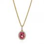 14k Yellow Gold 14k Yellow Gold Pink Oval Tourmaline And Diamond Halo Pendant - Three-Quarter View -  106015 - Thumbnail