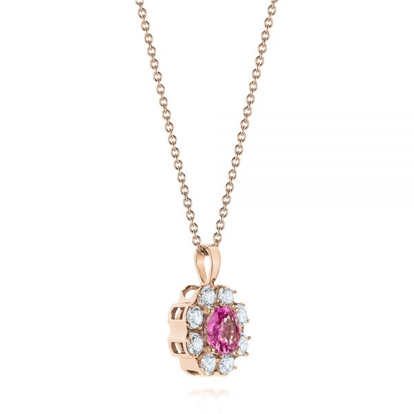 18k Rose Gold 18k Rose Gold Pink Sapphire And Diamond Pendant - Flat View -  103625