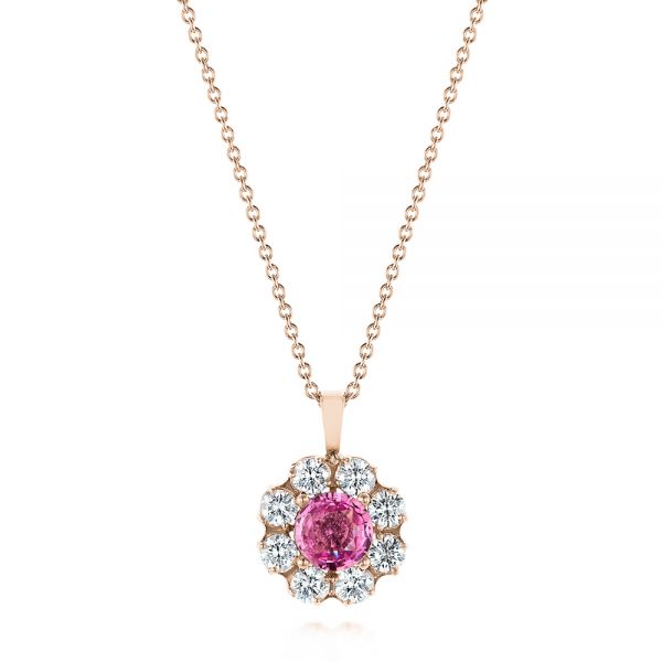 14k Rose Gold 14k Rose Gold Pink Sapphire And Diamond Pendant - Three-Quarter View -  103625