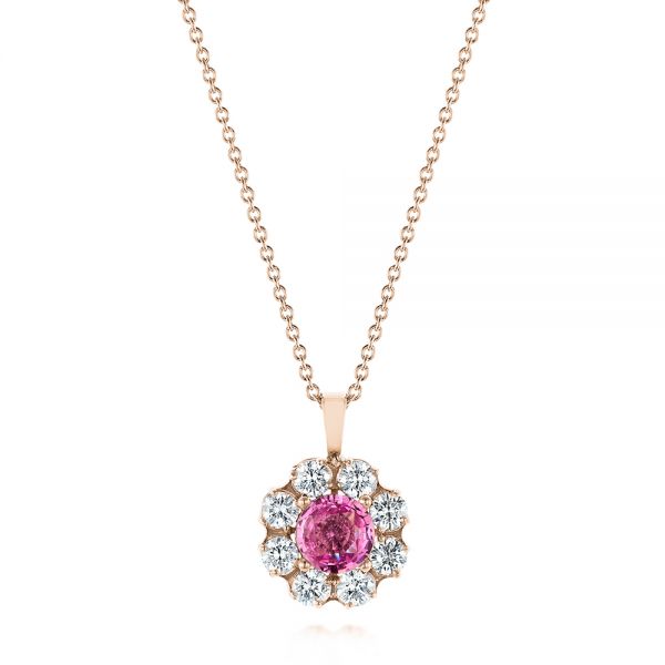 Buy Pink Sapphire Halo Diamond Pendant in 14k Gold