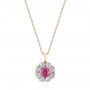 14k Rose Gold 14k Rose Gold Pink Sapphire And Diamond Pendant - Three-Quarter View -  103625 - Thumbnail