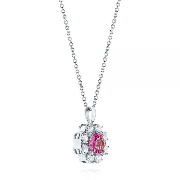 14k White Gold Pink Sapphire And Diamond Pendant - Flat View - 103625