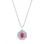14k White Gold Pink Sapphire And Diamond Pendant - Three-Quarter View -  103625 - Thumbnail