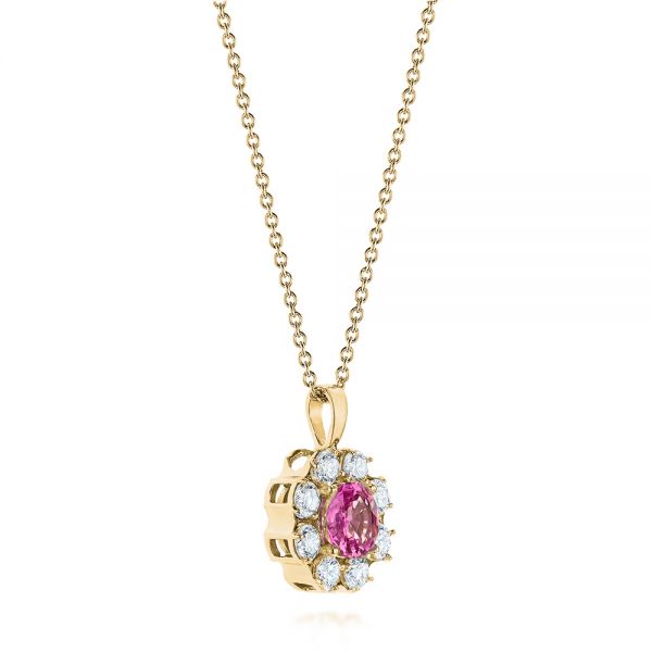 18k Yellow Gold 18k Yellow Gold Pink Sapphire And Diamond Pendant - Flat View -  103625