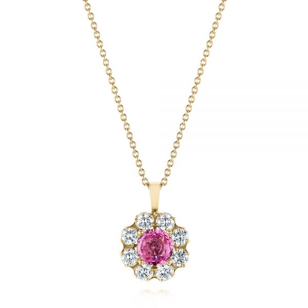 14k Yellow Gold 14k Yellow Gold Pink Sapphire And Diamond Pendant - Three-Quarter View -  103625