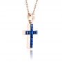 14k Rose Gold 14k Rose Gold Princess Cut Blue Sapphire Cross Pendant - Flat View -  1323 - Thumbnail