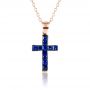 14k Rose Gold 14k Rose Gold Princess Cut Blue Sapphire Cross Pendant - Front View -  1323 - Thumbnail