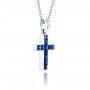  Platinum Platinum Princess Cut Blue Sapphire Cross Pendant - Flat View -  1323 - Thumbnail