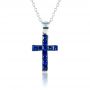 18k White Gold 18k White Gold Princess Cut Blue Sapphire Cross Pendant - Front View -  1323 - Thumbnail