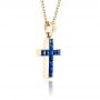 18k Yellow Gold 18k Yellow Gold Princess Cut Blue Sapphire Cross Pendant - Flat View -  1323 - Thumbnail