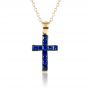 14k Yellow Gold 14k Yellow Gold Princess Cut Blue Sapphire Cross Pendant - Front View -  1323 - Thumbnail