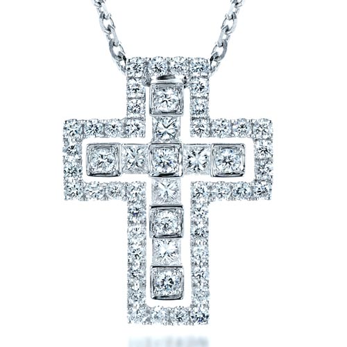 Princess Cut Diamond Cross Pendant - Flat View -  1324 - Thumbnail