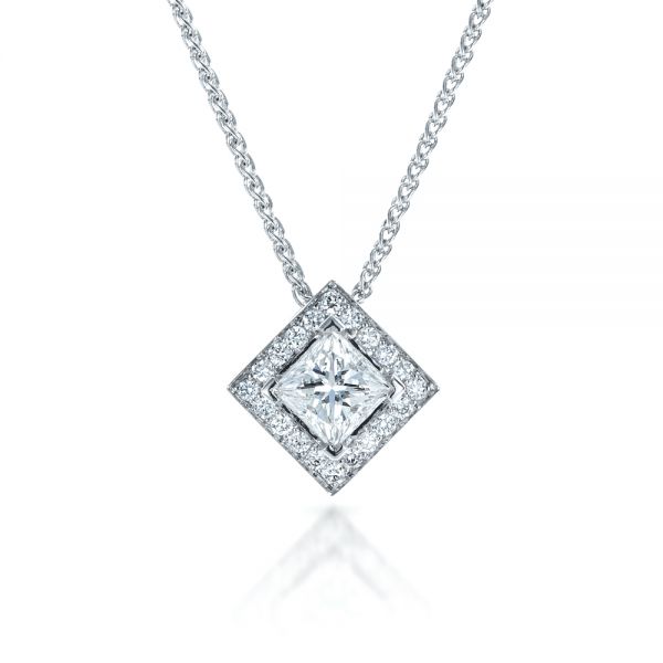  18K Gold 18K Gold Princess Cut Diamond Pendant - Front View -  1332