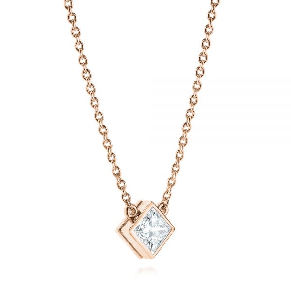 14k Rose Gold 14k Rose Gold Princess Cut Diamond Solitaire Pendant - Flat View - 105078