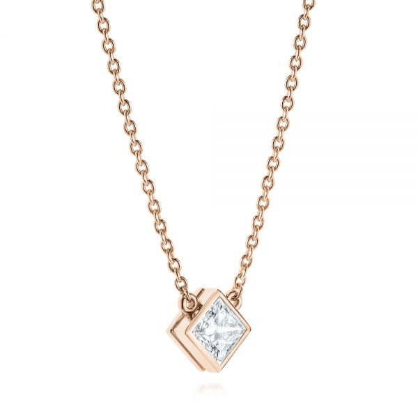 14k Rose Gold 14k Rose Gold Princess Cut Diamond Solitaire Pendant - Flat View -  105078