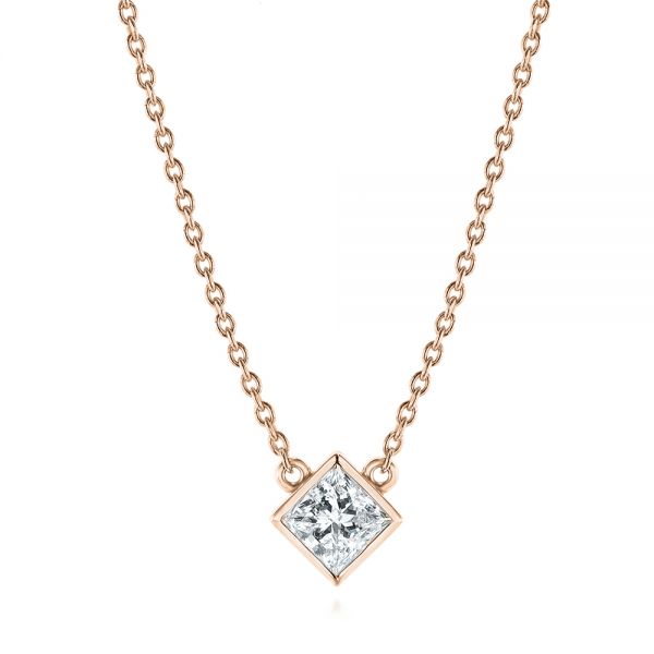 18k Rose Gold 18k Rose Gold Princess Cut Diamond Solitaire Pendant - Three-Quarter View -  105078