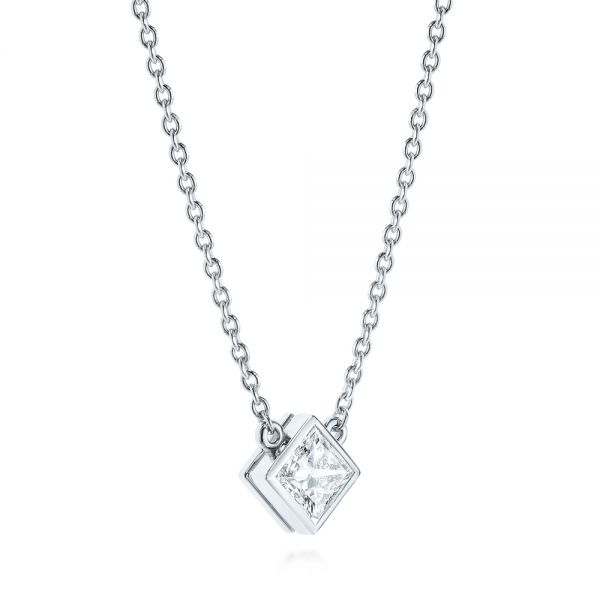  Platinum Platinum Princess Cut Diamond Solitaire Pendant - Flat View -  105078