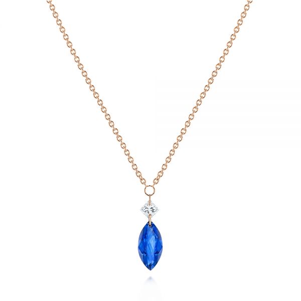 18k Rose Gold 18k Rose Gold Princess Cut Diamond And Marquise Blue Sapphire Necklace - Three-Quarter View -  106696