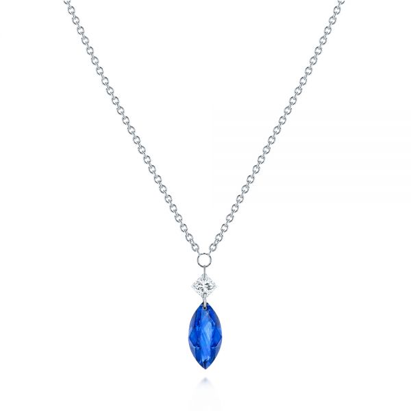  White Gold White Gold Princess Cut Diamond And Marquise Blue Sapphire Necklace - Three-Quarter View -  106696