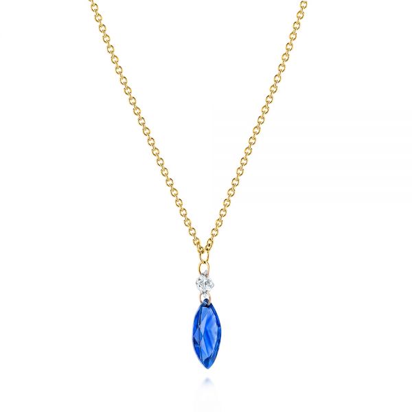 14k Yellow Gold 14k Yellow Gold Princess Cut Diamond And Marquise Blue Sapphire Necklace - Flat View -  106696