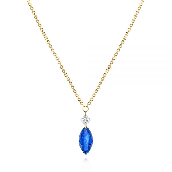 18k Yellow Gold 18k Yellow Gold Princess Cut Diamond And Marquise Blue Sapphire Necklace - Three-Quarter View -  106696