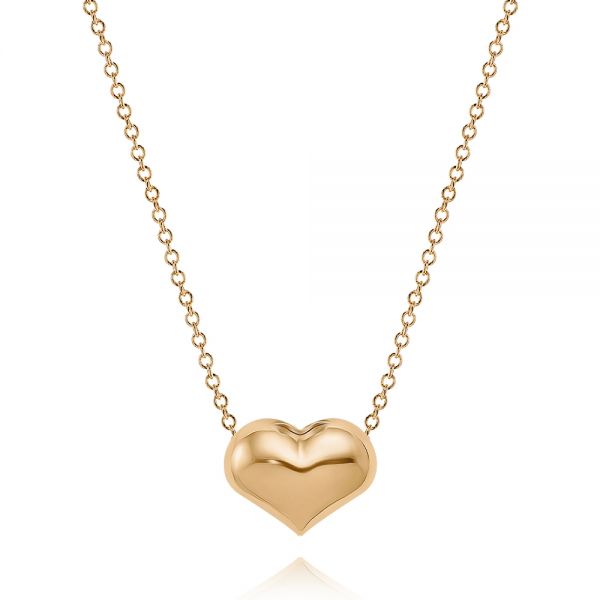 18k Rose Gold 18k Rose Gold Puffed Heart Adjustable Necklace - Three-Quarter View - 107690