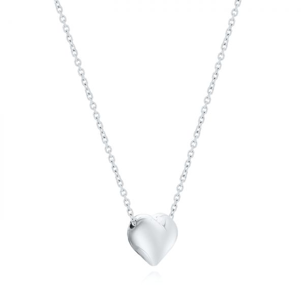 14k White Gold 14k White Gold Puffed Heart Adjustable Necklace - Flat View - 107690