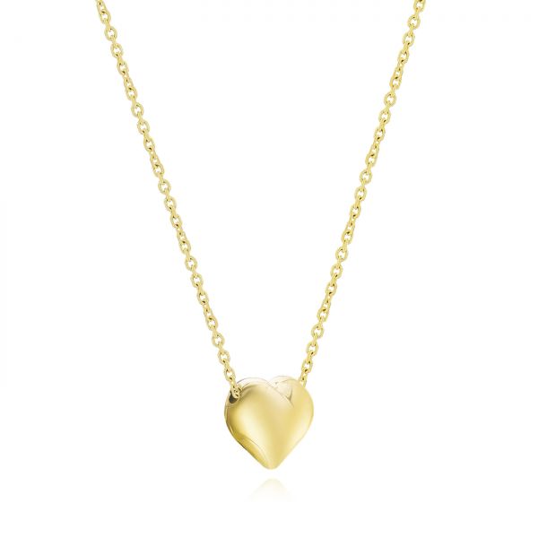 14k Yellow Gold Puffed Heart Adjustable Necklace - Flat View -  107690