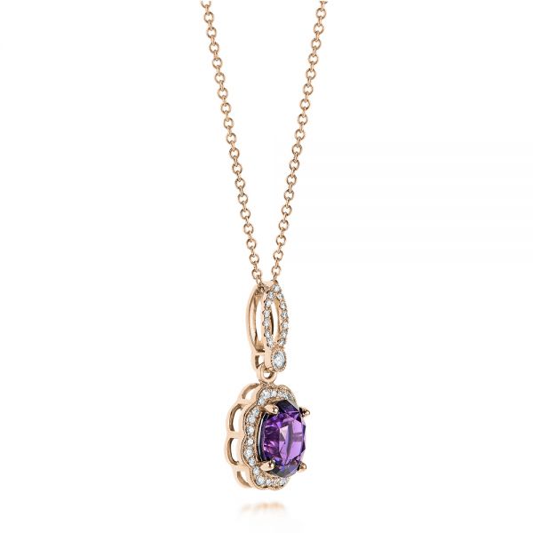18k Rose Gold 18k Rose Gold Purple Sapphire And Diamond Pendant - Flat View - 103750