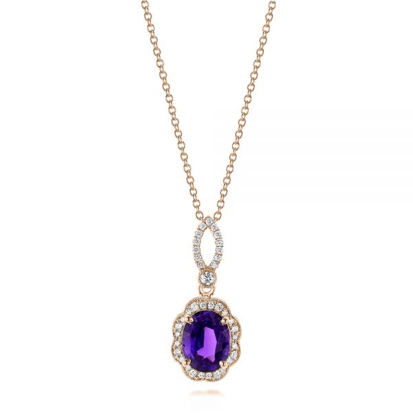 14k Rose Gold 14k Rose Gold Purple Sapphire And Diamond Pendant - Three-Quarter View -  103750