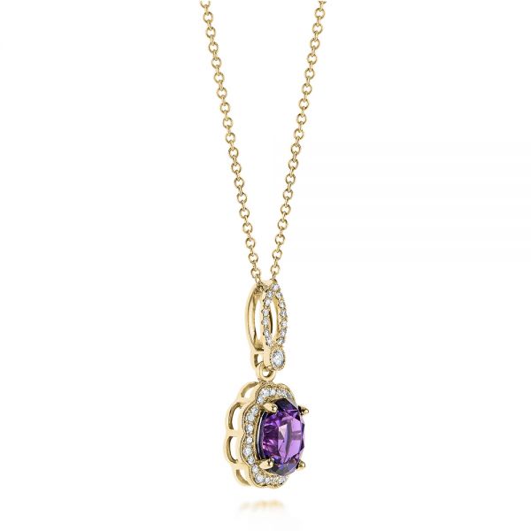 18k Yellow Gold 18k Yellow Gold Purple Sapphire And Diamond Pendant - Flat View -  103750